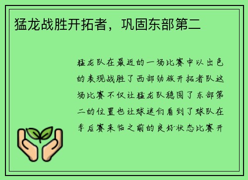 猛龙战胜开拓者，巩固东部第二